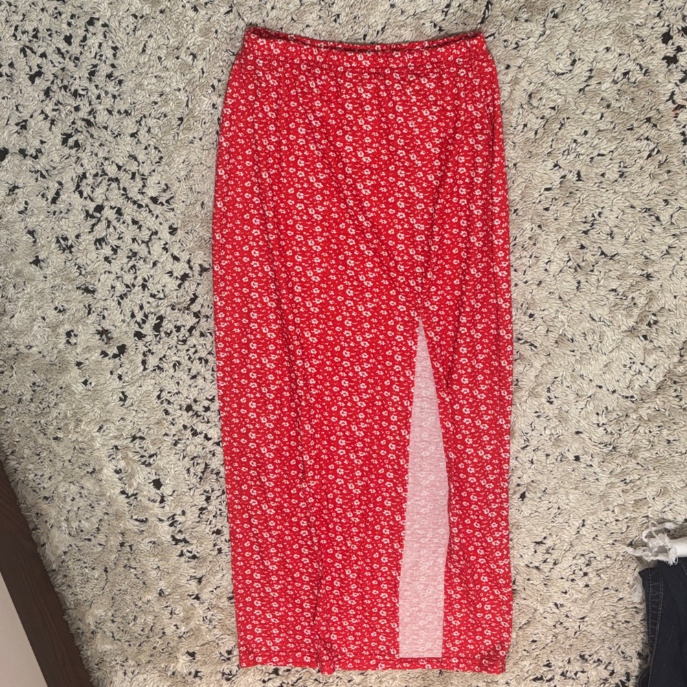SHEIN Red Floral Asymmetrical Skirt